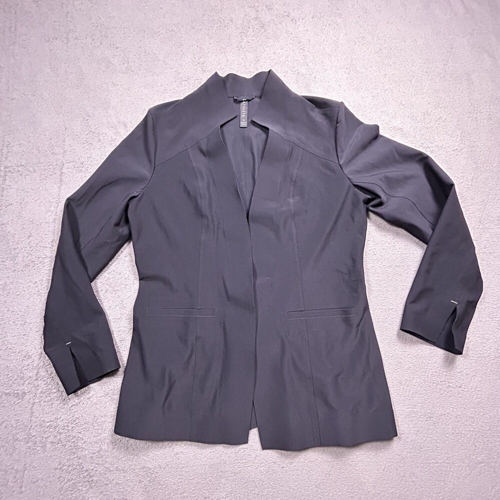 Athleta Cosmic Blazer Jacket Black Size 12 Open Front Nylon Lycra Blend Office